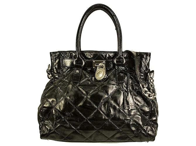Michael Kors Hamilton Black Quilted Patent Leather Padlock Handbag Shoulder bag  ref.649106
