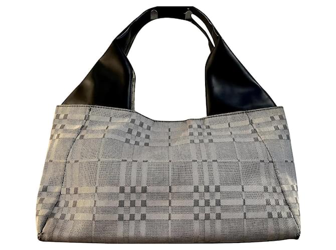 Burberry large vintage handbag from canvas and leather Black Khaki Taupe Cloth  ref.649151