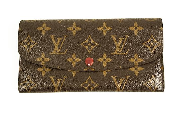 Louis Vuitton Emilie lona monograma y cartera de cuero rojo sobre largo Castaño  ref.649196