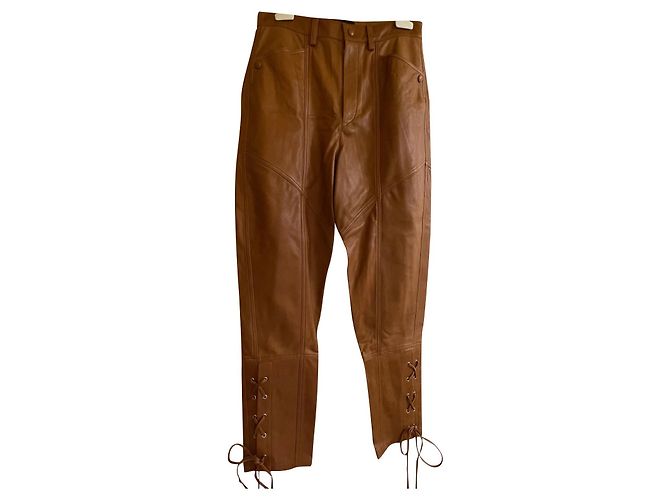 Calça Isabel Marant de couro de cordeiro caramelo