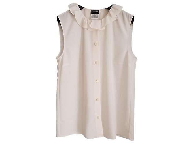 Schöne Chanel ärmellose Bluse T.36 Aus weiß