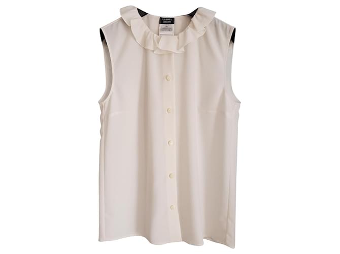 Schöne Chanel ärmellose Bluse T.36 Aus weiß Polyester  ref.649233