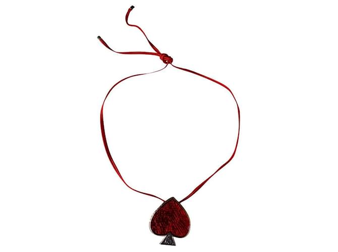 Yves Saint Laurent Necklaces Silvery Red Metal Satin  ref.649382