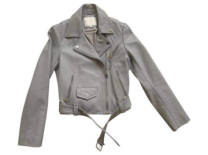 Maje Leather jacket Grey  ref.649645