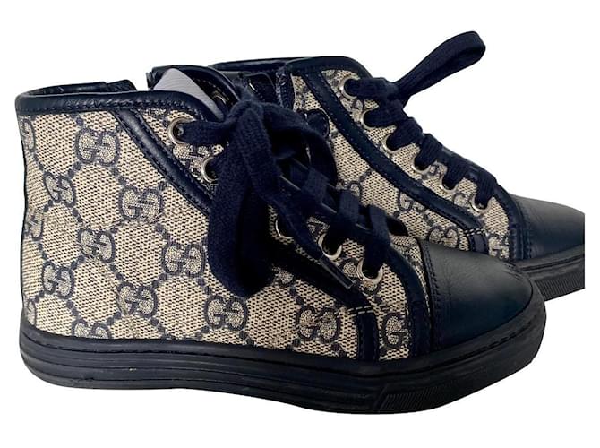 Gucci Sneakers Beige Navy blue Leather Cloth  ref.649745