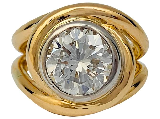 inconnue Ineinander verschlungener Ring aus zweifarbigem Gold, Diamant 2,78 Karat. Weißgold Gelbes Gold  ref.649900