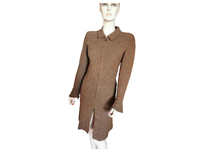 Manteau robe en tweed Chanel Marron foncé  ref.649943