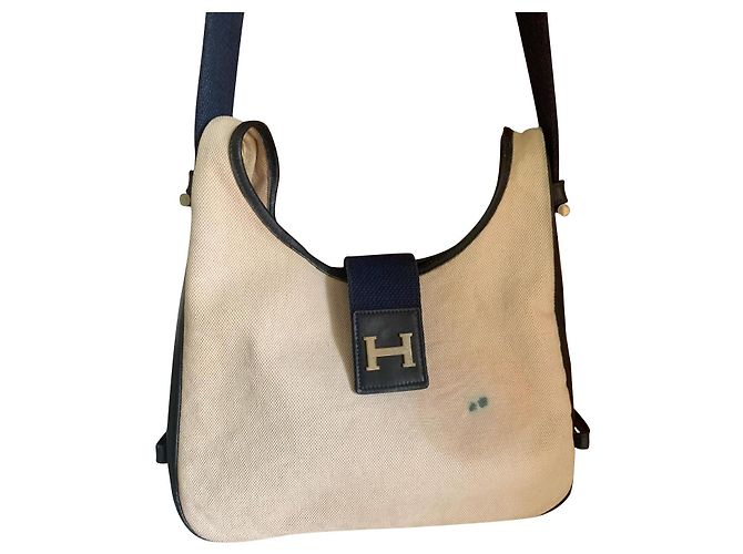 Borsa Hermès Tsako in Lino e Pelle Blu
