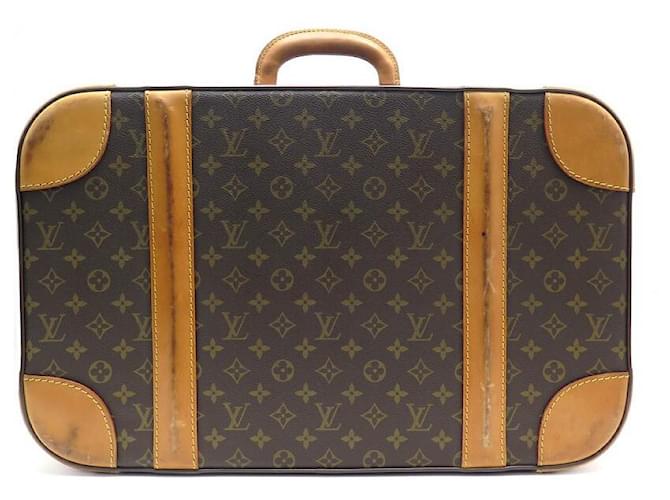 VINTAGE LOUIS VUITTON STRATOS SUITCASE 55 IN MONOGRAM CANVAS AND LEATHER SUITCASE Brown Cloth  ref.650052