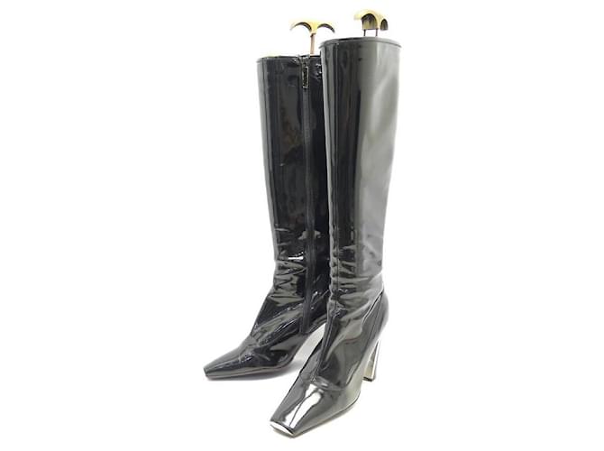 BOTAS LOUIS VUITTON COM SALTO 38.5 Botas de couro preto Couro envernizado  ref.650054