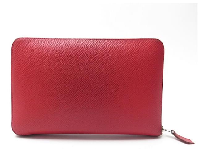 Hermès HERMES ZIPPED WALLET PURSE RED EPSOM LEATHER LEATHER WALLET  ref.650062