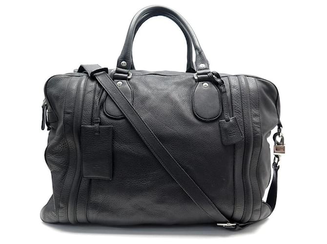 SAC DE VOYAGE A MAIN GUCCI WEEKEND SOHO 223643 CUIR GRAINE NOIR TRAVEL BAG  ref.650065