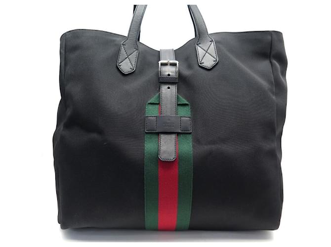 NEUF SAC A MAIN GUCCI 337069 SHERRY TOILE TECHNO NOIR CABAS TOTE HAND BAG  ref.650068