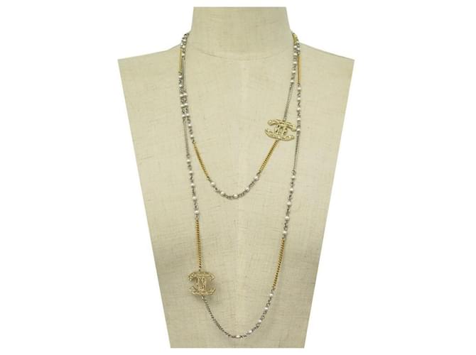 NINE NECKLACE CHANEL NECKLACE PEARLS CHAIN LOGO CC METAL GOLD & SILVER  NECKLACE Golden ref.650082 - Joli Closet