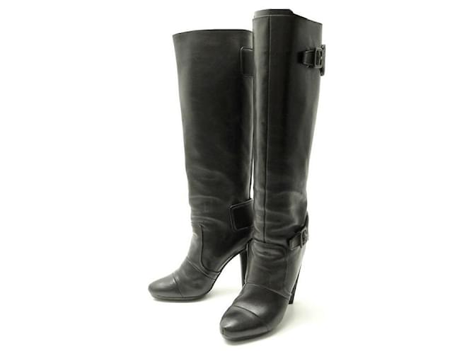 LOUIS VUITTON BOOTS WITH HEELS 37 BLACK LEATHER BOOTS BLACK LEATHER BOOTS  ref.650147