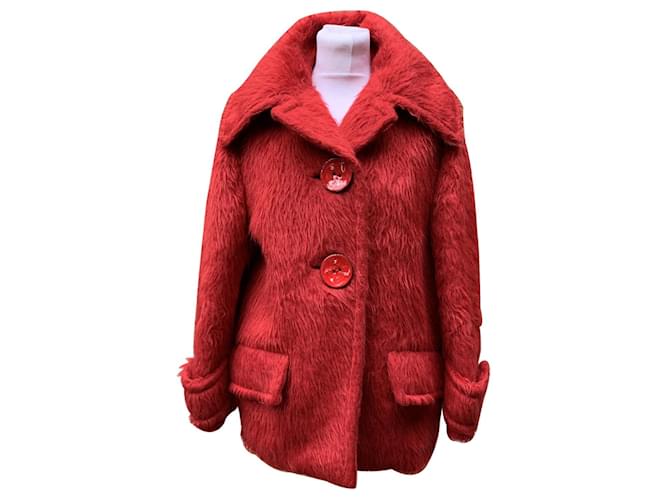 Prada Giacca caban in alpaca rossa e lana taglia 38 IT Rosso Pelliccia  ref.650283