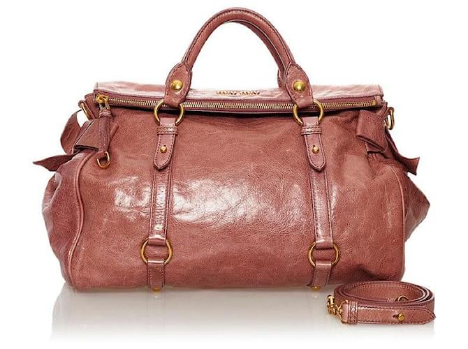 Miu Miu Vitello Lux Bow Handbag Pink Leather Pony-style calfskin ref.650307  - Joli Closet
