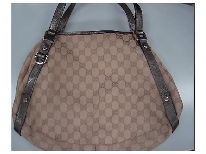 Gucci Brown GG Canvas Abbey D-Ring Tote Bag Beige Bronze Leather Cloth Pony-style calfskin Cloth  ref.650563
