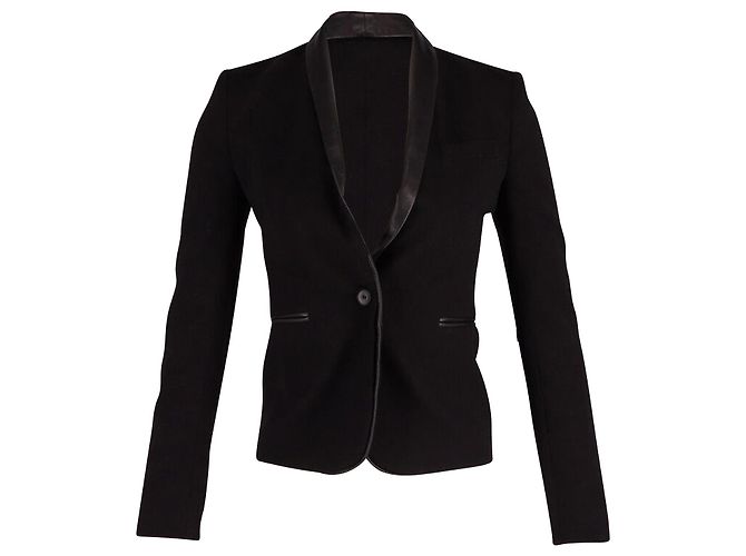 Maje Contrast Trim Blazer in Black Wool