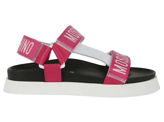 Sandálias de fita com logotipo Moschino Rosa  ref.650790