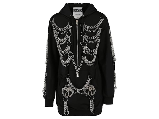 Moschino Vestido suéter con cremallera y aros de cadena Negro  ref.650798