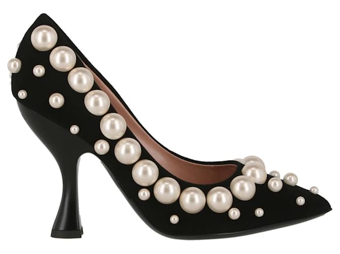Moschino Pearl-Embellished Suede Pumps Black Leather  ref.650800