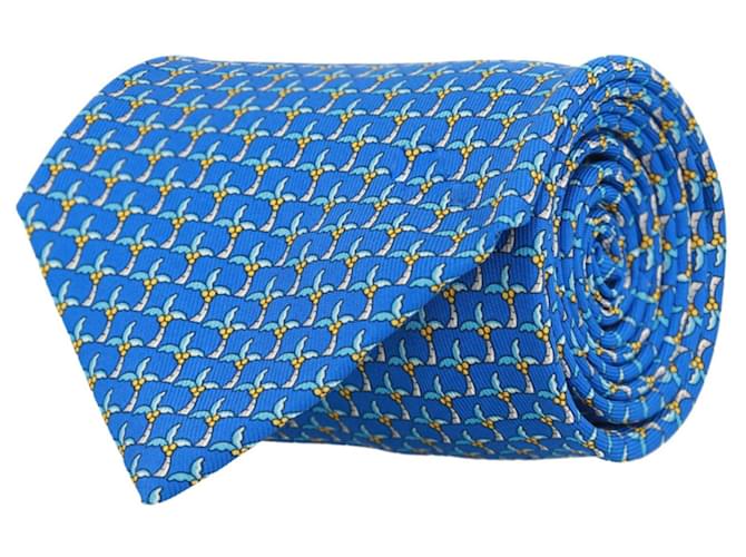 Cravate en soie à imprimé palmier Salvatore Ferragamo Bleu  ref.650803