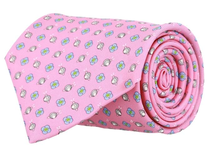Salvatore Ferragamo Cravate en soie à imprimé escargot fleuri Rose  ref.650811