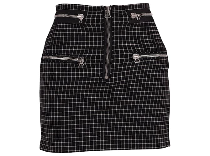 Minifalda a cuadros con cremallera Isabel Marant en lana negra  ref.650823