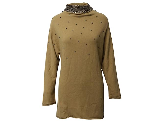 Valentino Garavani Pulloverkleid mit Kristallverzierung aus brauner Kamelwolle Gelb  ref.650829