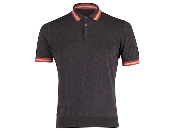 T-shirt polo manica corta slim fit Brunello Cucinelli in cotone grigio  ref.650859