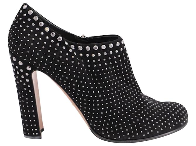 Prada Studded High Heel Ankle Boots in Black Suede   ref.650892
