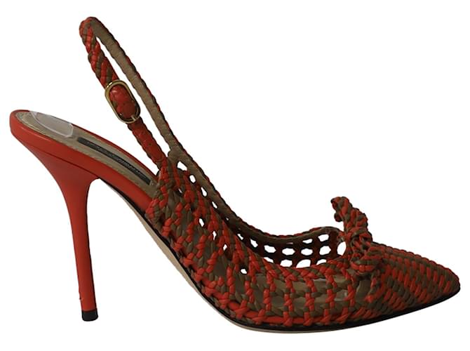 Zapatos de salón destalonados trenzados Dolce & Gabbana en cuero naranja  ref.650893