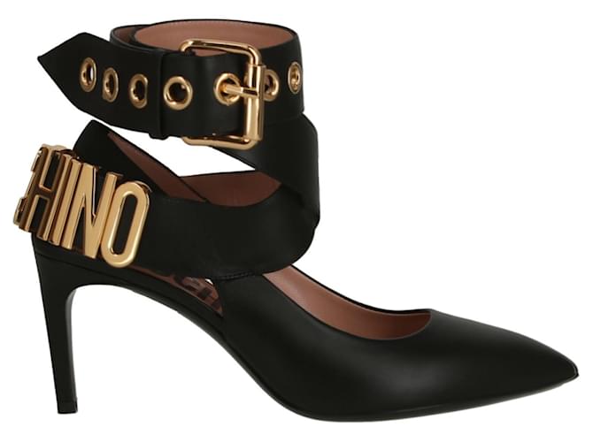 Moschino Logo-Lettering Leather Pumps Black ref.650940 - Joli Closet