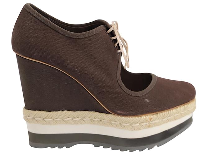 Prada Espadrille Wedge Heels in Brown Canvas Cloth  ref.650955