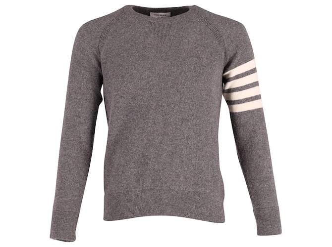 Thom Browne 4-Sweat-shirt ras du cou Bar en cachemire gris Laine  ref.650991