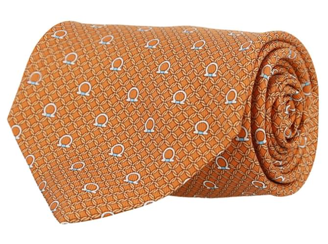 Salvatore Ferragamo Gancini cravate en soie à imprimé corde Orange  ref.651149