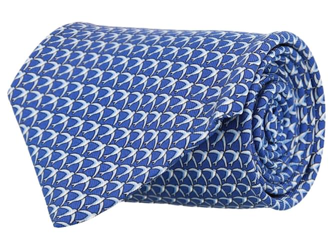 Salvatore Ferragamo Gravata de seda com estampa de pardal Azul  ref.651150