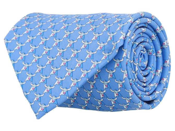 Salvatore Ferragamo Cravate en soie à imprimé taureau Bleu  ref.651152