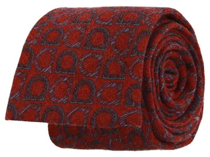 Corbata de lana con estampado Gancini de Salvatore Ferragamo Roja  ref.651156