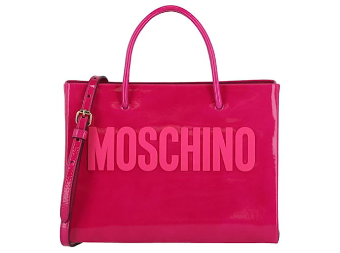 Borsa Tote Moschino in pelle verniciata con logo Rosa  ref.651296