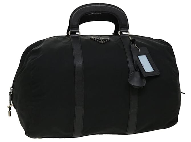 PRADA Boston Bag Nylon Leather Black Auth ac981  ref.651622