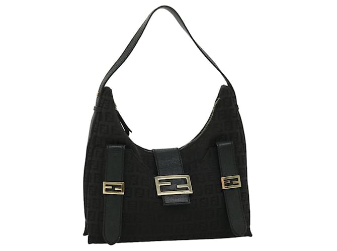 FENDI Zucchino Canvas Shoulder Bag Black Auth rd2788 Cloth  ref.651656