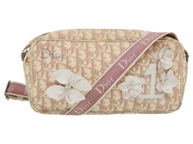 Christian Dior TrotterCanvas Flower Shoulder Bag Pink Auth rd2902  ref.651711