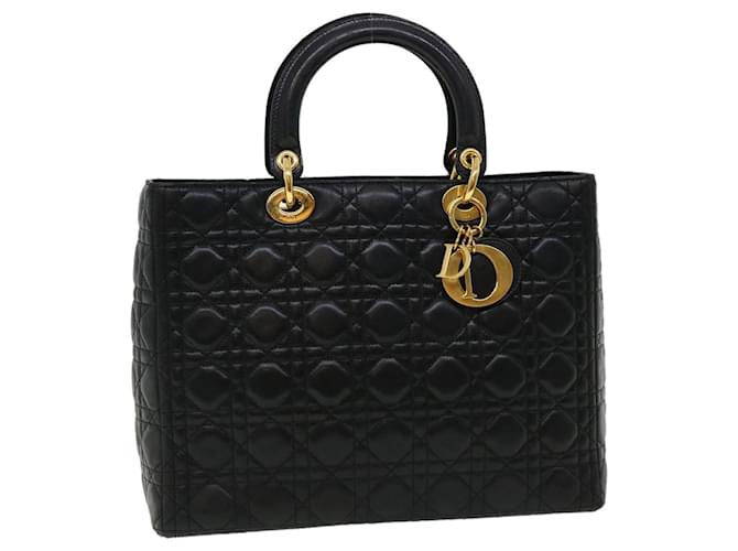 Christian Dior Lady Dior Canage Hand Bag Lamb Skin Black Auth bs2100a Leather  ref.651726