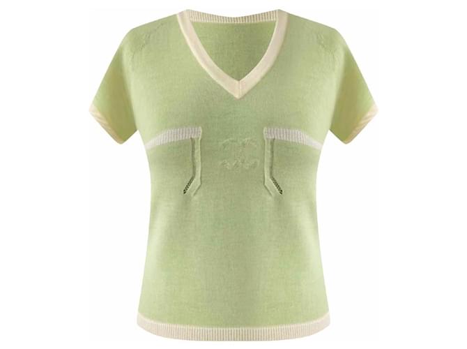 Chanel 04C 2004 cruise logo by Karl Lagerfeld  cashmere light green sweater Pre-Owned Multiple colors  ref.651824