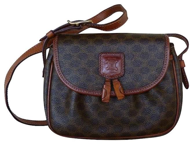 Céline Handbags Brown Leather Cloth  ref.651827