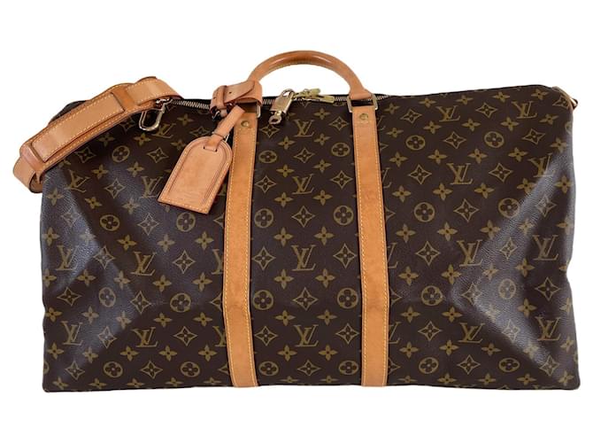 Louis Vuitton Keepall 55 bandouliere travelbag monogram Brown Leather Cloth  ref.651917