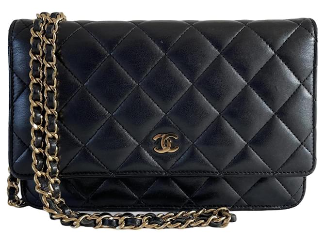 Chanel WOC wallet on chain lambskin gold hardware crossbody Black Leather  ref.651918 - Joli Closet