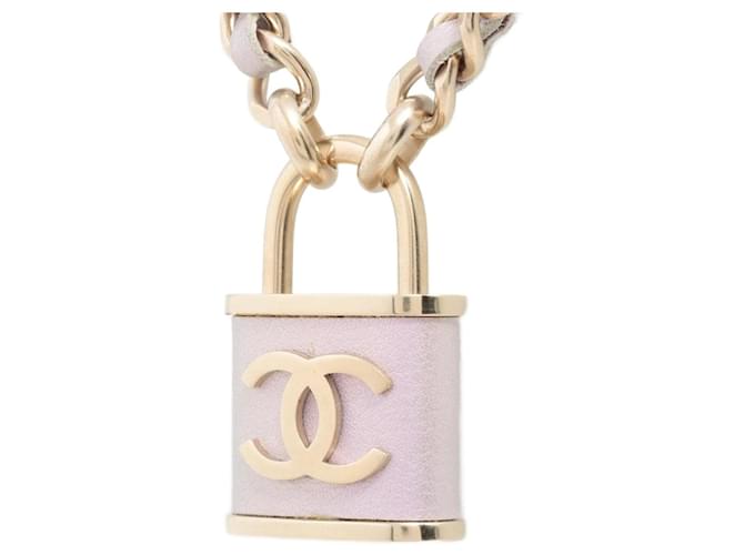 Chanel Collana Catena Coco Lucchetto Pelle Viola Oro Rosa Metallo  ref.652043
